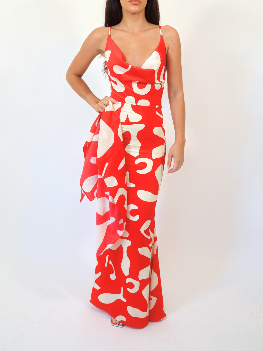 "Picasso" Maxi Dress & Headscarf - Red