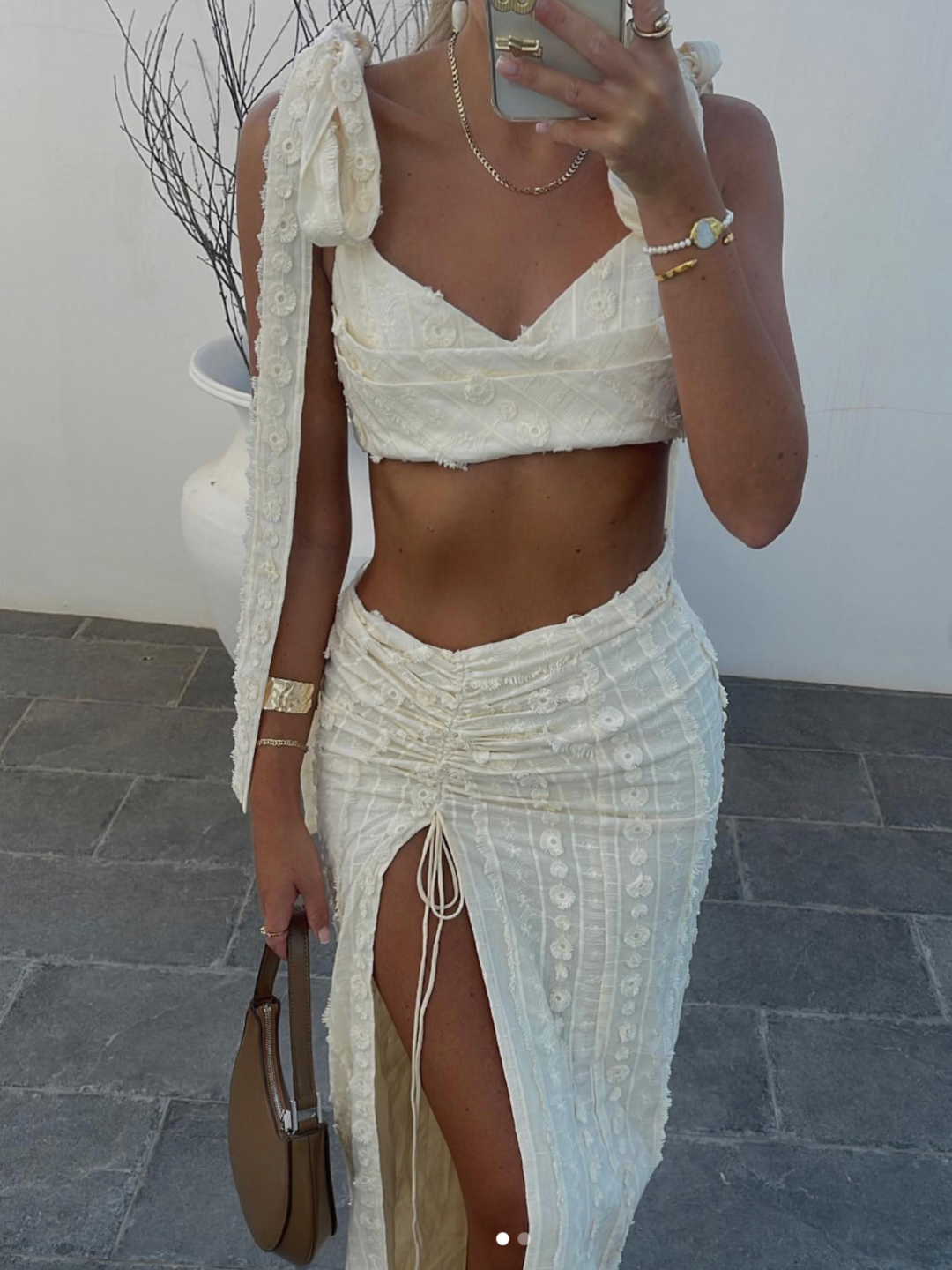 "5th Avenue" Maxi Skirt & Bralet Set - Cream Edition