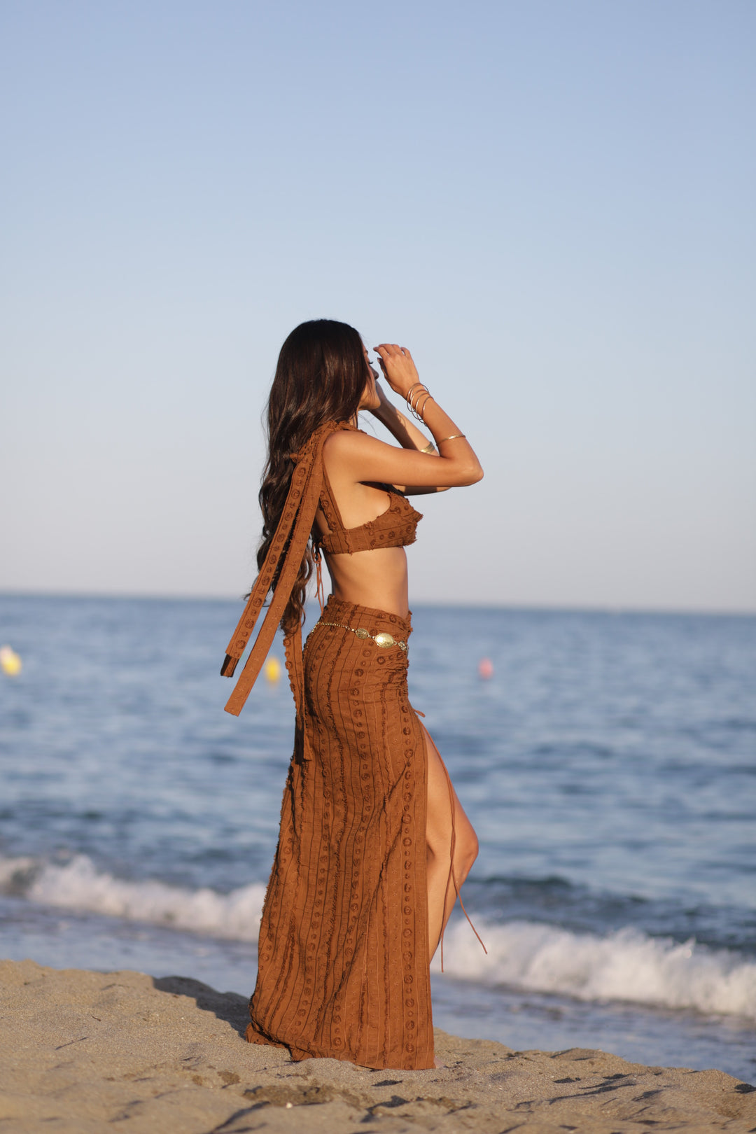 "5th Avenue" Maxi Skirt & Bralet Set - Brown Edition