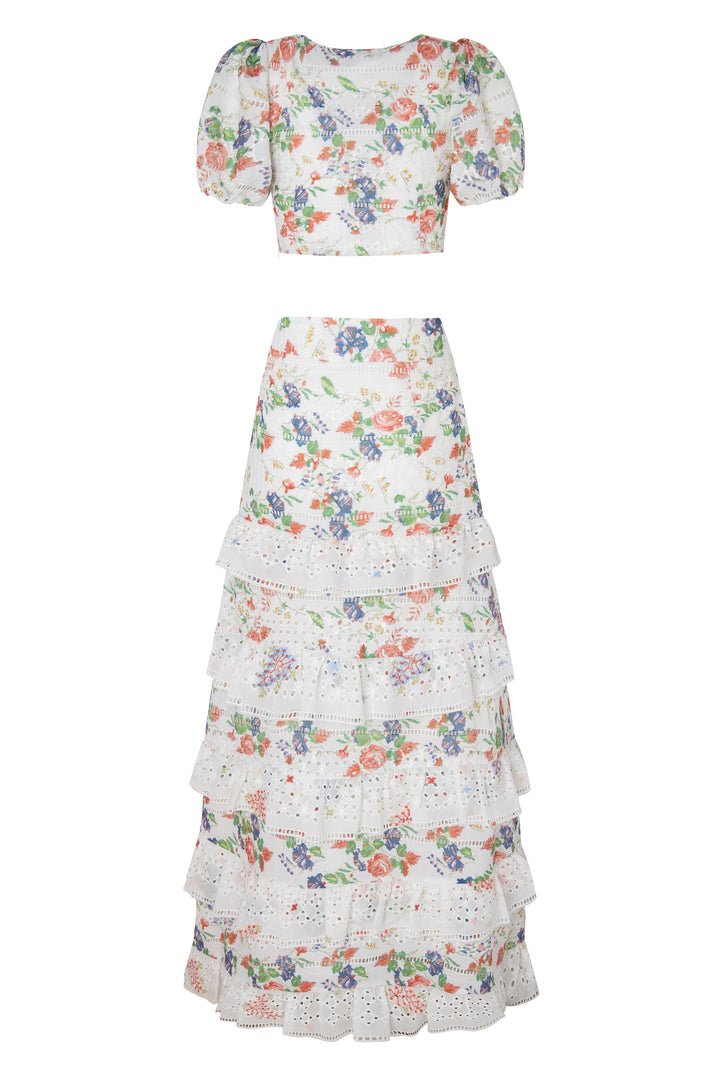 "Dahlia" Maxi Skirt & Top Set - White Floral