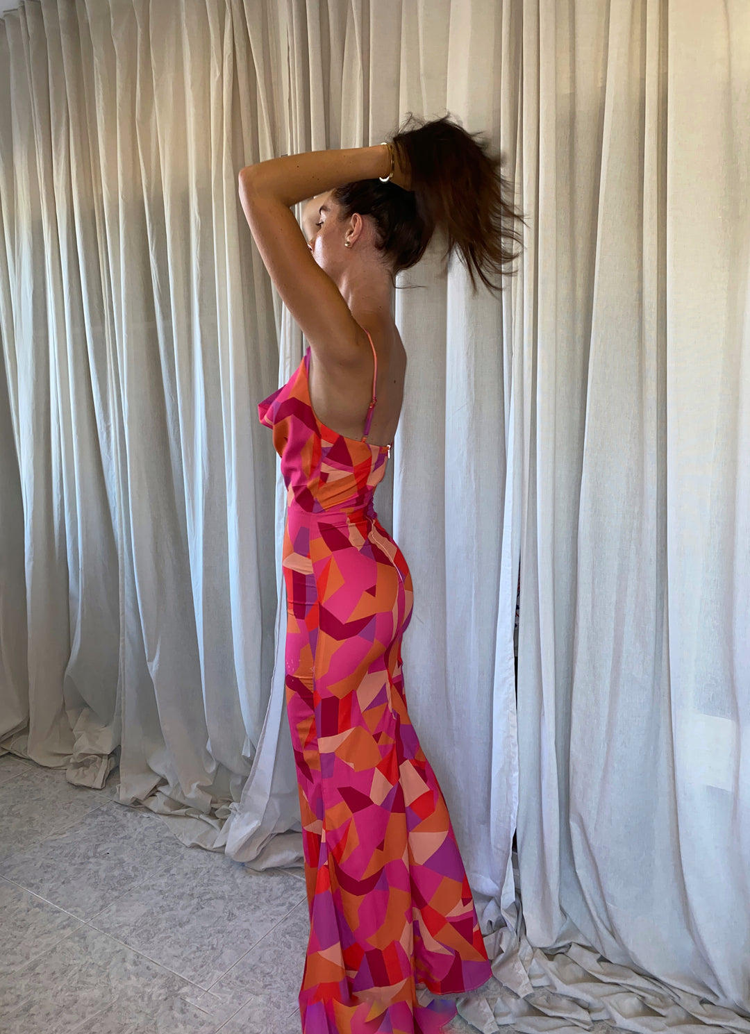 "Picasso" Maxi Dress & Headscarf - Pink